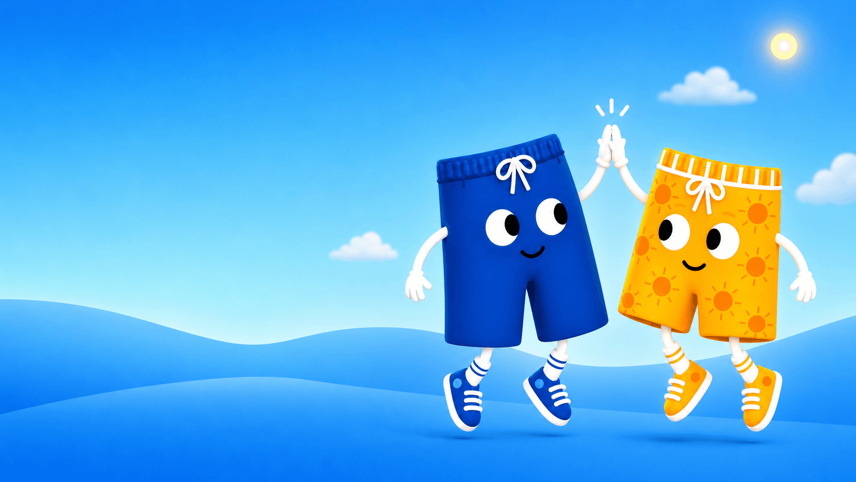 The Pants and Shorts characters sharing a high five